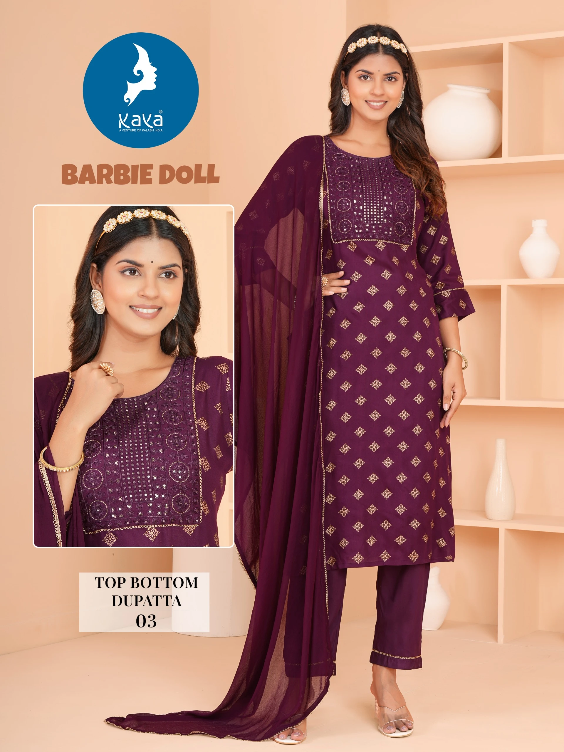 Kaya Barbie Doll Rayon Print Wholesale Readymade Salwar Suit Catalog — Wholesale Readymade Suit, Kaya wholesale from Surat — view 8